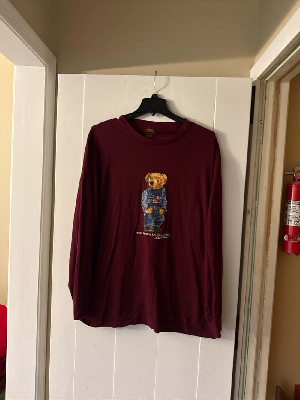 Polo Ralph Lauren Mens Long Sleeve Polo Bear Graphic T-Shirt Burgundy XLT